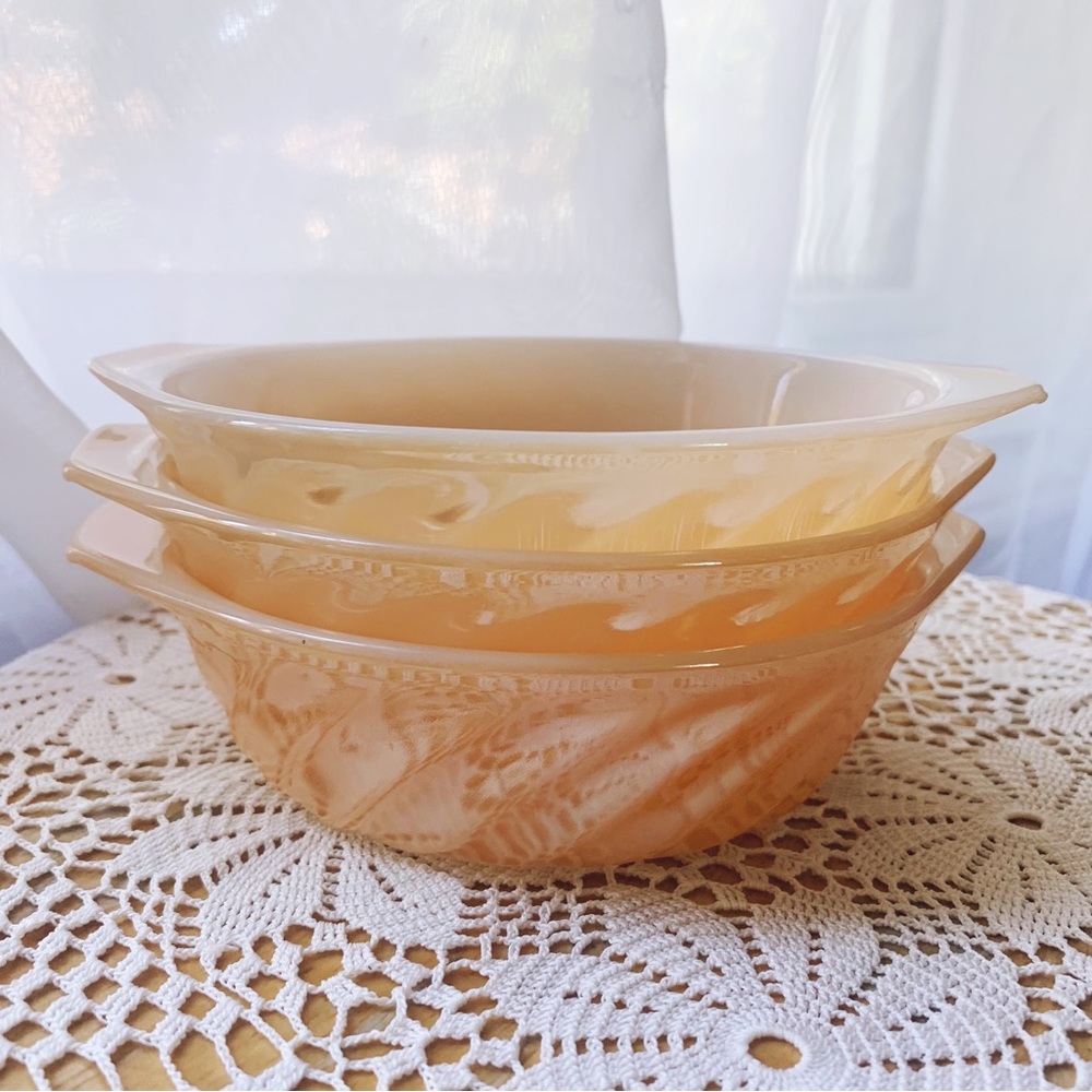 Vintage peach Fire King lustreware ovenware ramekins